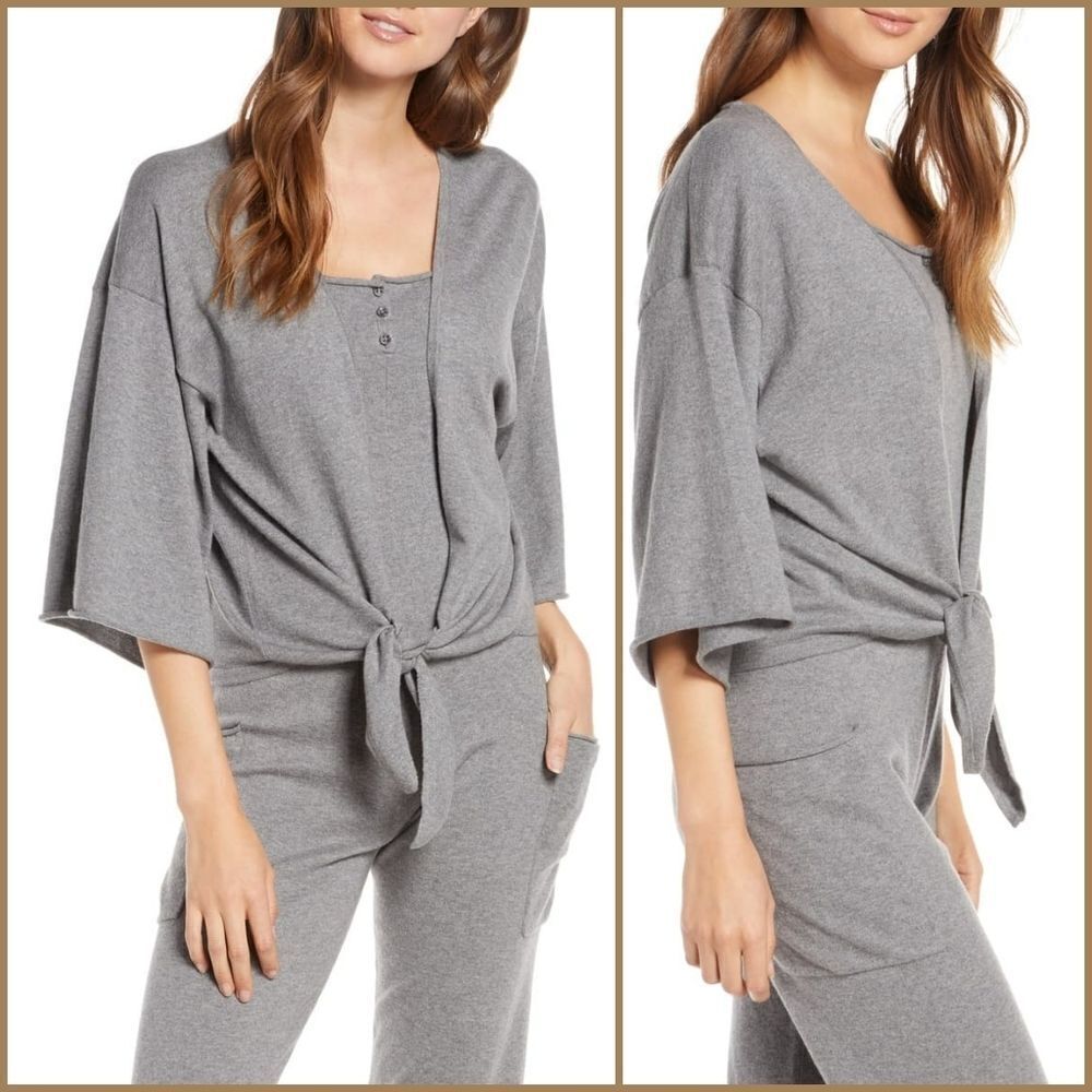 Something Navy Tie Front Wrap Sweater